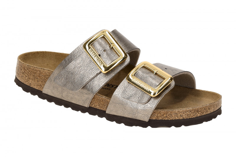 Birkenstock Sydney Cushion Buckle Pantolette taupe braun SCHMAL 1029372