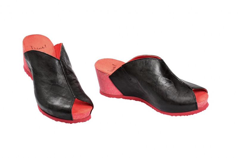Think Zilli Keil- Pantolette in schwarz rot 0-80329-09