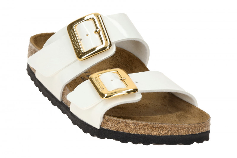 Birkenstock Sydney Cushion Buckle Pantolette weiß Lack SCHMAL 1029438