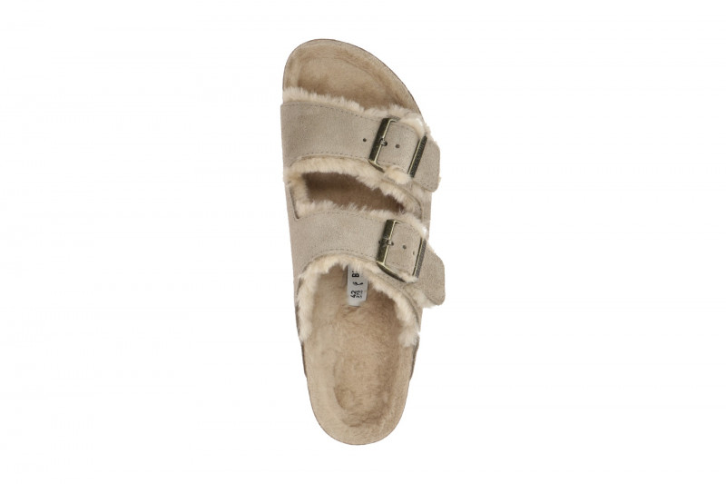 Birkenstock Arizona Shearling Pantolette taupe Lammfell Schmal 1028293