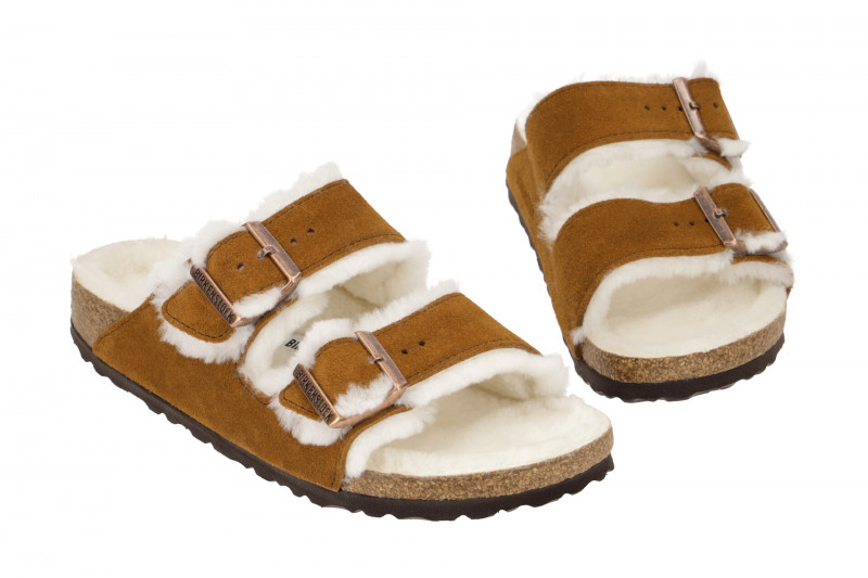Birkenstock Arizona Shearling Pantolette braun Lammfell Schmal 1001135