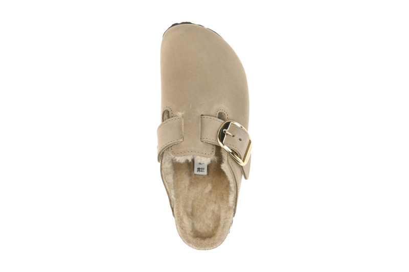 Birkenstock Boston Big Buckle Clogs Pantoletten beige SCHMAL Lammfell