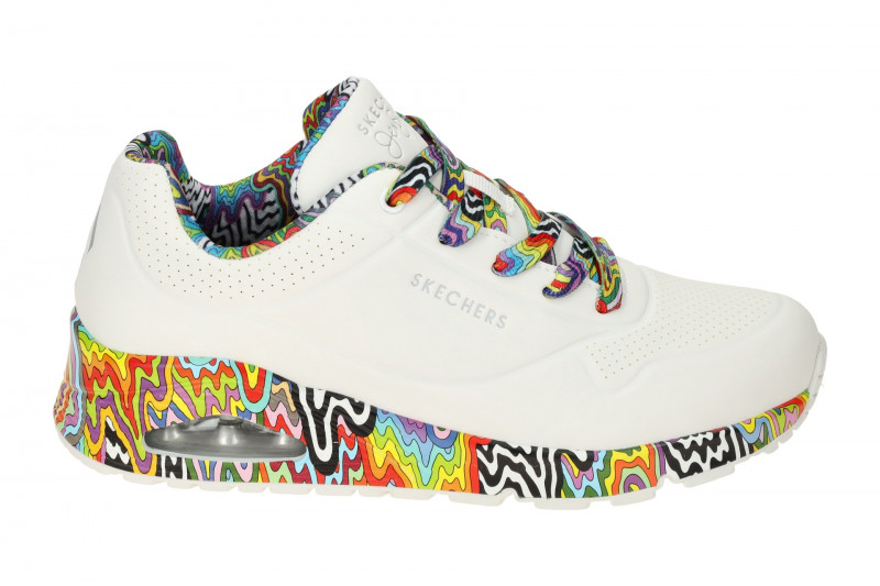 Skechers Uno Schuhe weiß Sohle bunter Tropfen-Print 177959