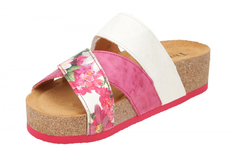 Think Papu Plateau Pantolette pink weiß Blumen 728
