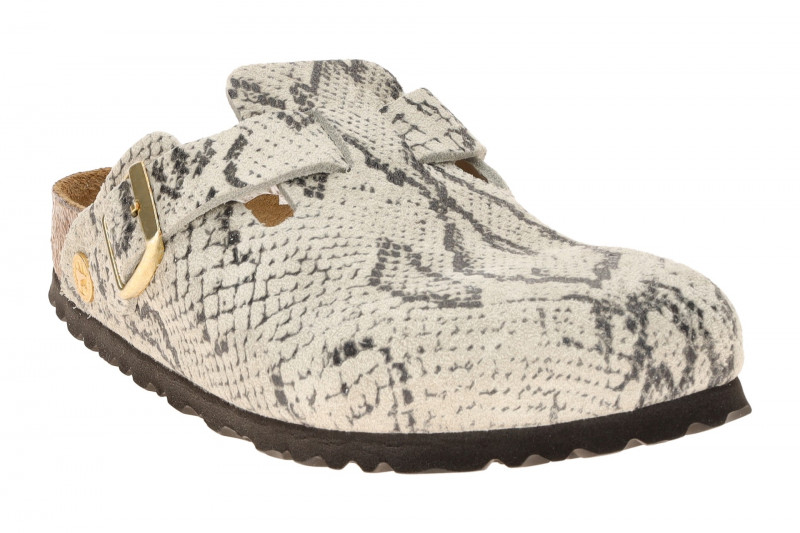 Birkenstock Boston Pantolette grau Snake SCHMAL-WEIT 1033086