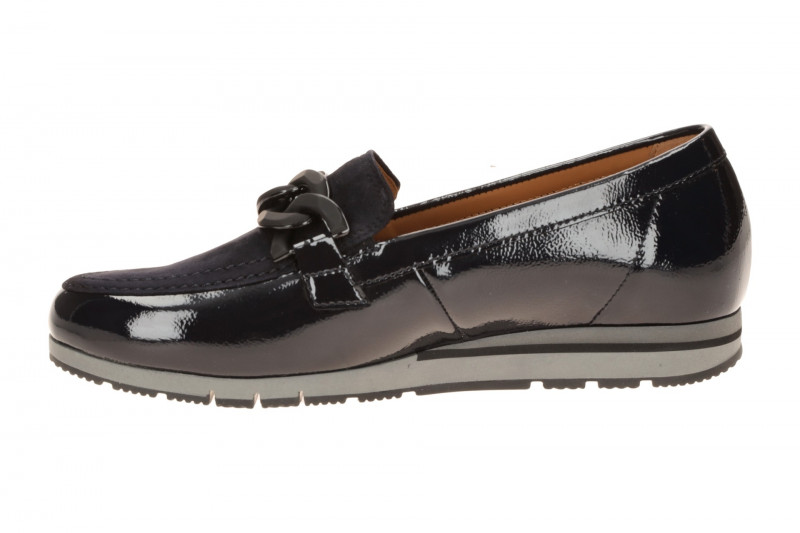Gabor Schuhe Slipper blau Lack Velour Mokassin 4004.01