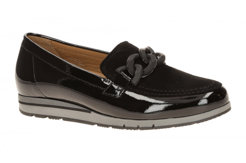 Gabor Schuhe Slipper schwarz Lack Velour Mokassin 4004.01