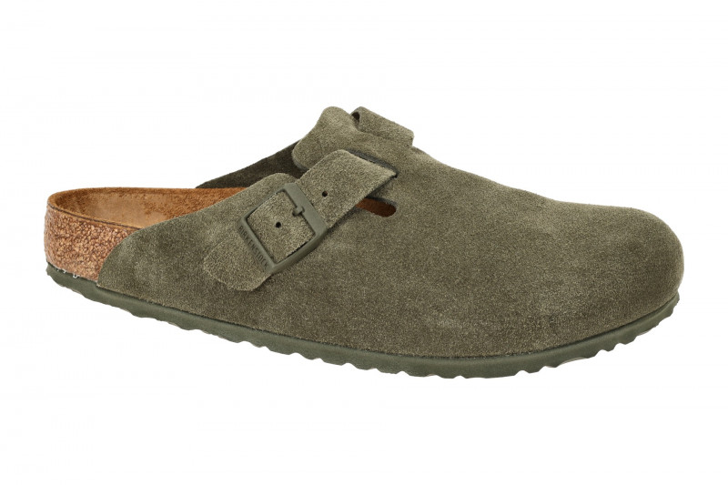 Birkenstock Boston Clogs Pantoletten grün Velour Normal-Weit 1024721