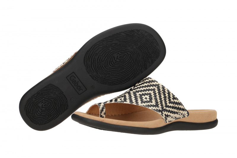 Gabor Zehentrenner Pantolette schwarz beige Mosaik
