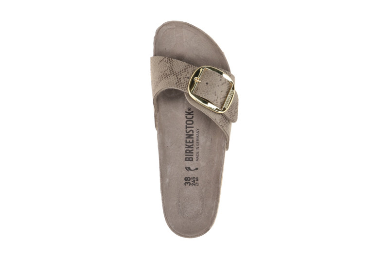 Birkenstock Madrid Big Buckle Pantolette taupe grau Python Schmal 1032965