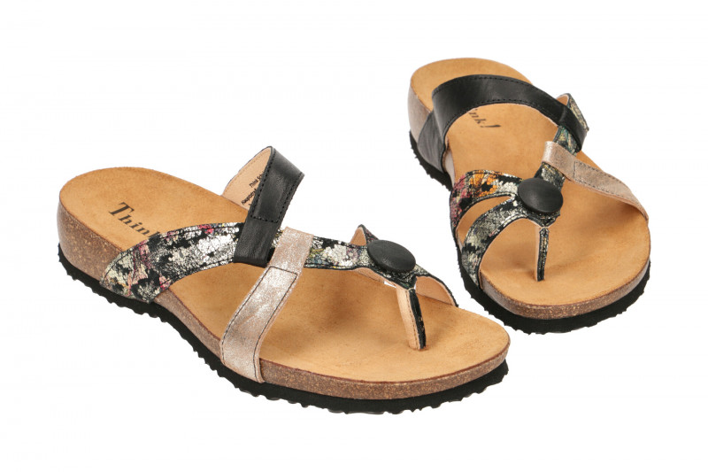 Think Julia Pantolette schwarz gold Zehentrenner