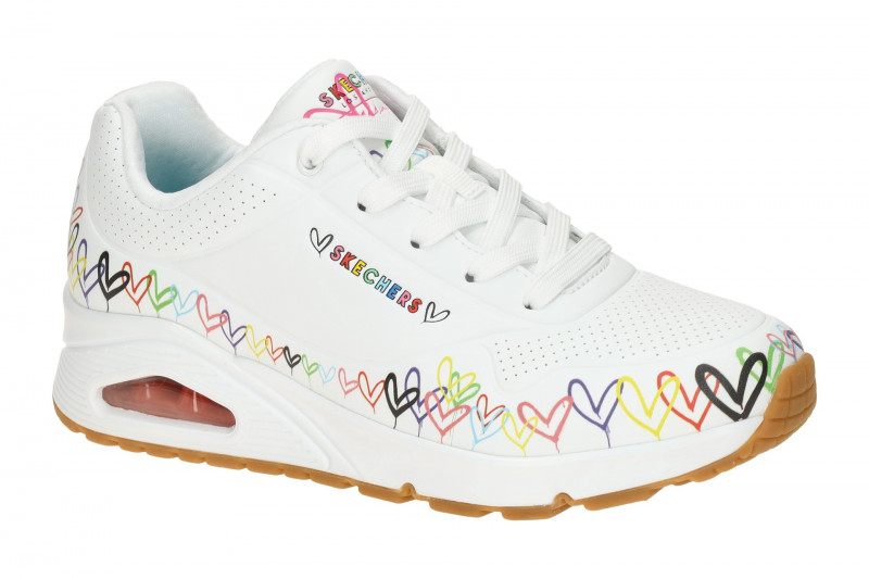 Skechers Uno Schuhe weiß mit bunten Herzen 177917