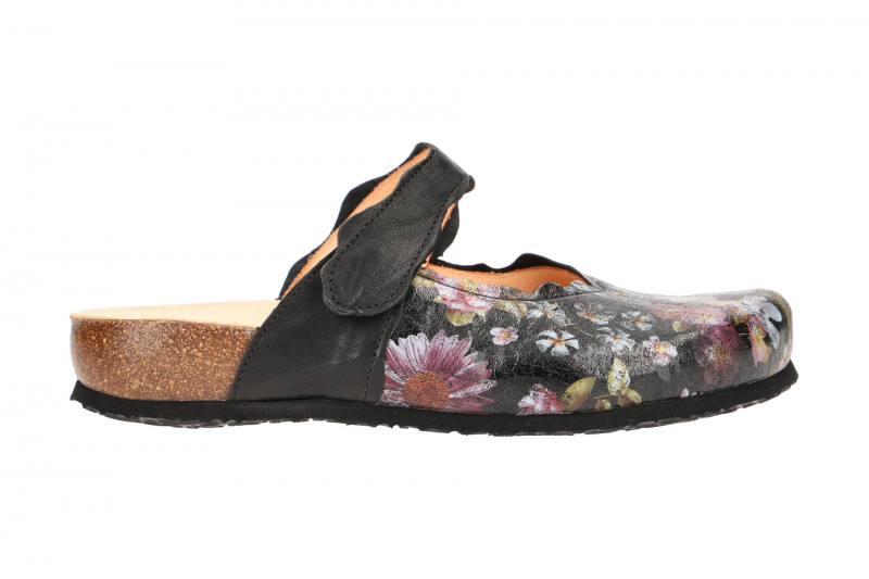 Think Julia Pantolette schwarz Blumen Clogs