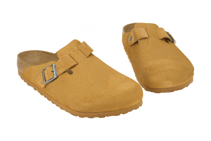 Birkenstock Boston BS Pantolette hellbraun Velour Normal-Weit 1025647