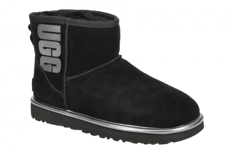 UGG Stiefel schwarz Classic Mini Ugg Rubber Logo