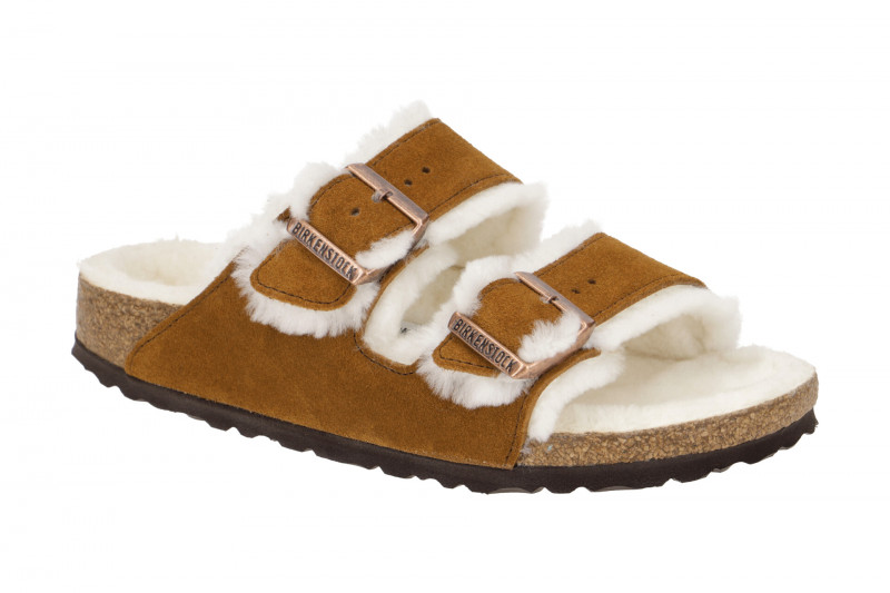Birkenstock Arizona Shearling Pantolette braun Lammfell Schmal 1001135