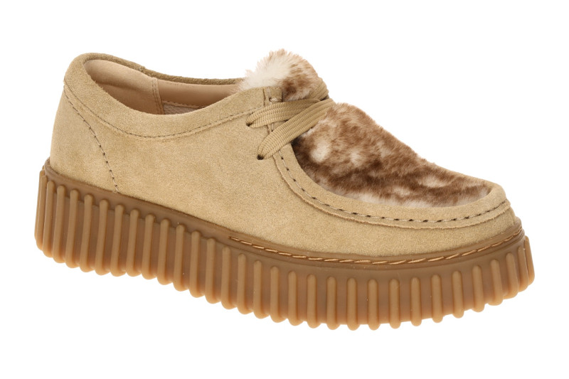 Clarks Torhill Bee Schuhe Mokassin beige sand Fell-Besatz 26327766