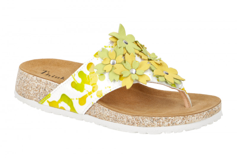 Think Koak Zehentrenner weiß gelb Blüten 745