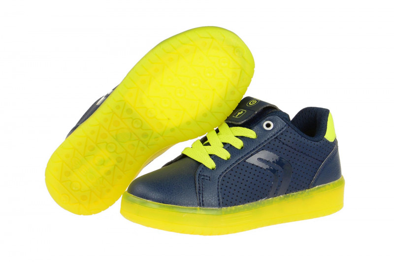 Geox Kinderschuhe blau gelb mit on/off Blinker