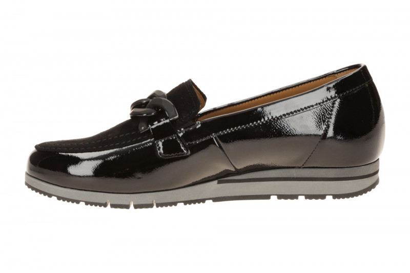 Gabor Schuhe Slipper schwarz Lack Velour Mokassin 4004.01