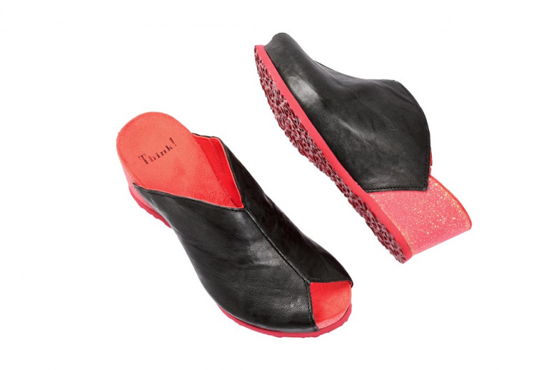 Think Zilli Keil- Pantolette in schwarz rot 0-80329-09