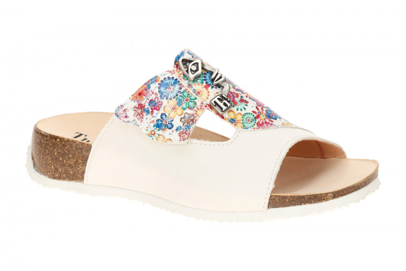 Think Mizzi Pantoletten weiß bunte Blüten 124