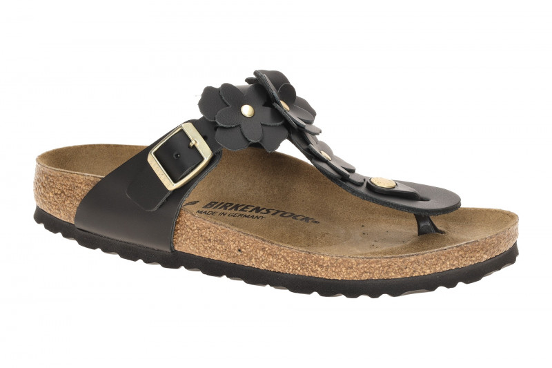 Birkenstock Gizeh Pantolette schwarz Blumen SCHMAL 1026719