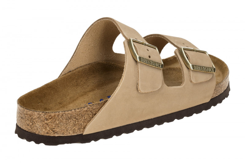 Birkenstock Arizona Pantolette beige Nubuck Soft-Footbet SCHMAL 1019016