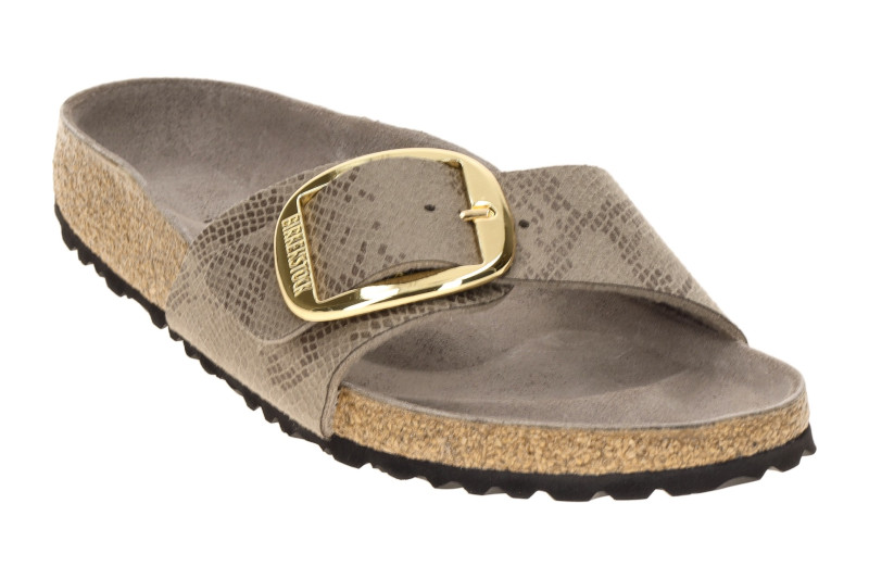 Birkenstock Madrid Big Buckle Pantolette taupe grau Python Schmal 1032965