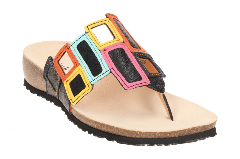 Think Julia Pantolette Zehentrenner schwarz bunt Viereck 1136