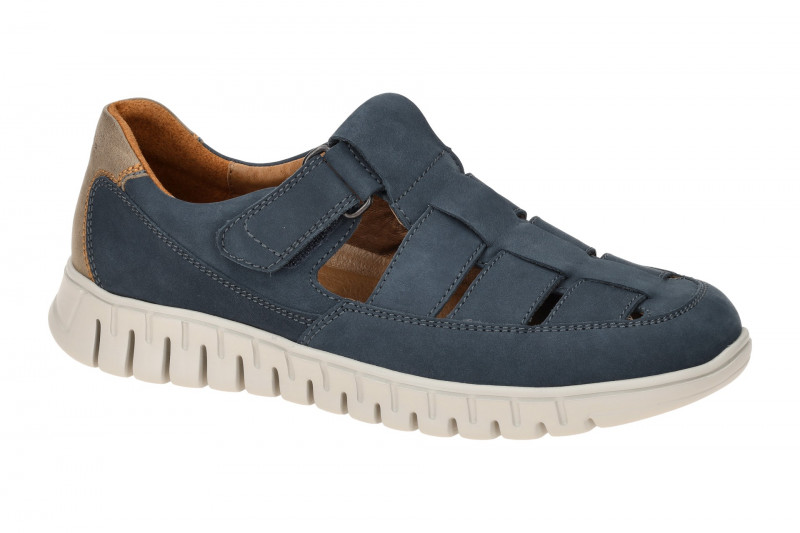 Waldläufer Baldo Schuhe Slipper blau H-Weite Klett 907301