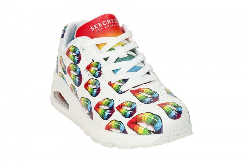 Skechers Uno Schuhe weiß bunter Regenbogen Kussmund 177084