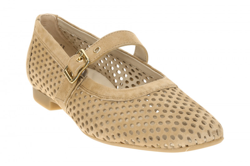 Paul Green Mary Jane Slipper beige gelocht Samt 1213