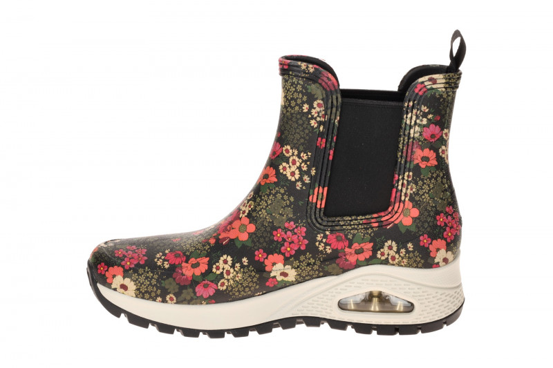 Skechers Uno Regen Stiefel schwarz Blumen Gummistiefel