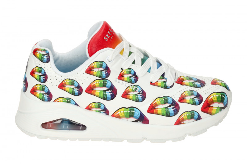 Skechers Uno Schuhe weiß bunter Regenbogen Kussmund 177084
