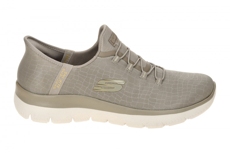 Skechers Summits Schuhe taupe grau Glitzer SLIP-INS 150128