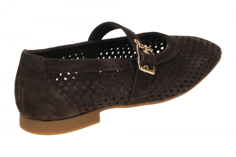 Paul Green Mary Jane Slipper braun gelocht Samt 1213