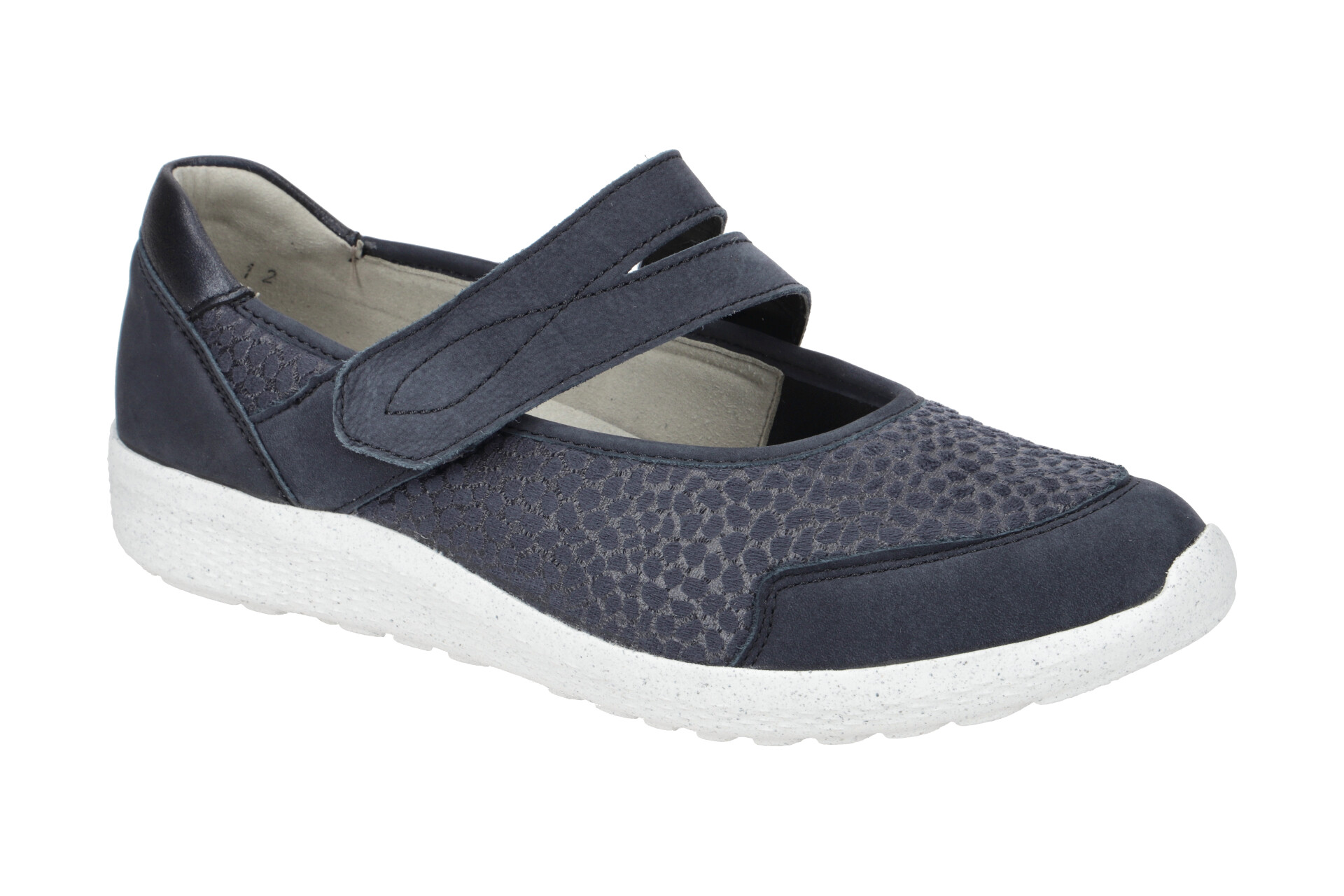 Baskets Waldläufer K-IRA - Largeur K Pour Pieds Larges, Empiècement Stretch, Semelle EVA Légère - Bleu Marine/détails Girafe