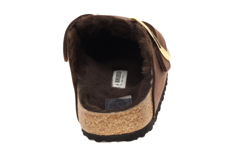 Birkenstock Boston Big Buckle Clogs Pantoletten braun SCHMAL Lammfell