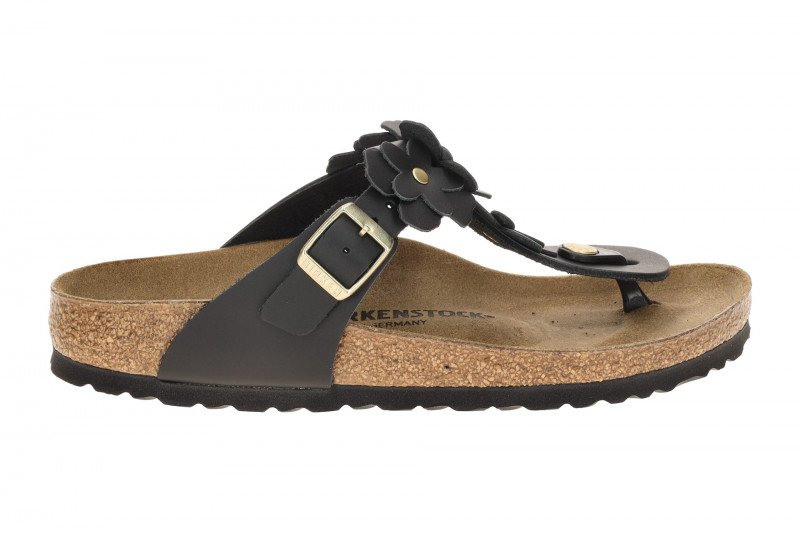 Birkenstock Gizeh Pantolette schwarz Blumen SCHMAL 1026719