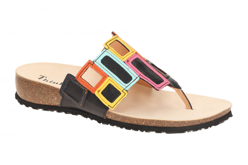 Think Julia Pantolette Zehentrenner schwarz bunt Viereck 1136