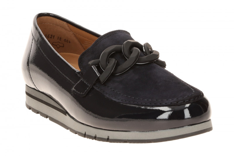 Gabor Schuhe Slipper blau Lack Velour Mokassin 4004.01