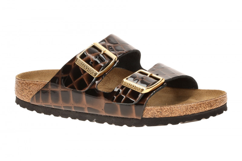Birkenstock Arizona BS Pantolette schwarz braun Kroko SCHMAL 1032864