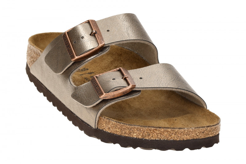 Birkenstock Arizona Pantolette taupe braun metallic SCHMAL 1029439