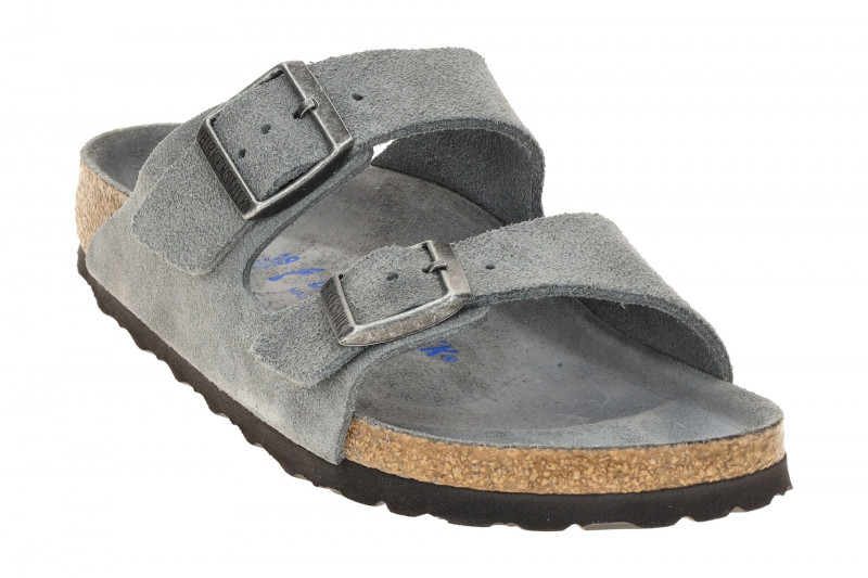 Birkenstock Arizona BS Pantolette grau blau SCHMAL Weichbettung 1030912