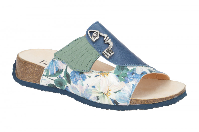 Think Mizzi Pantolette blau grün Blumen 124