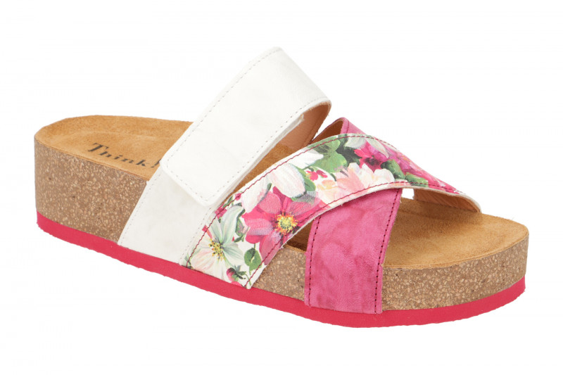 Think Papu Plateau Pantolette pink weiß Blumen 728