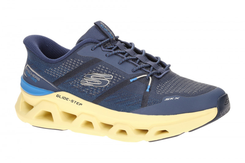 Skechers Glide Step Schuhe blau gelb Herren Slip-Ins 233023