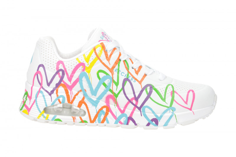 Skechers Uno Schuhe weiß bunte Herzen 177981