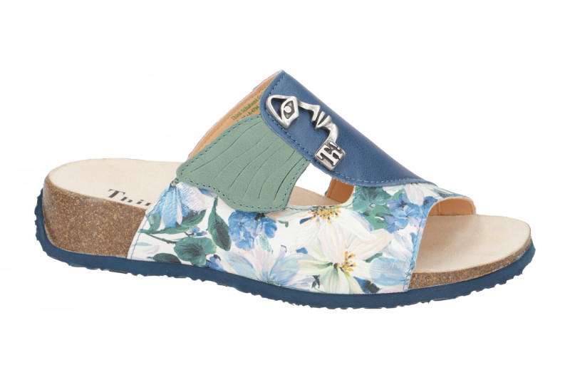 Think Mizzi Pantolette blau grün Blumen 124